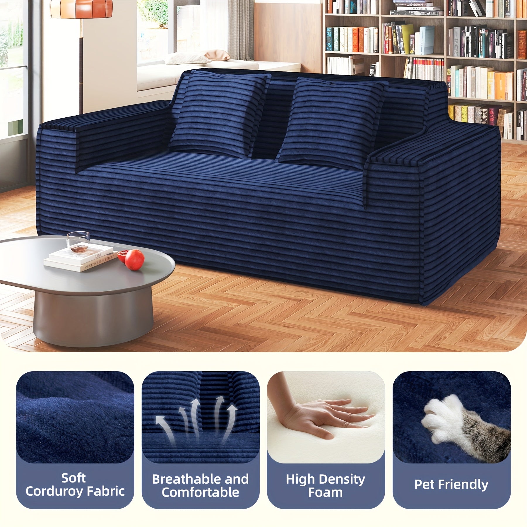 75'' Cloud Loveseat Sofa Couch with Ottomans, Modular Sectional 2 Seater Sofa with Deep Seat