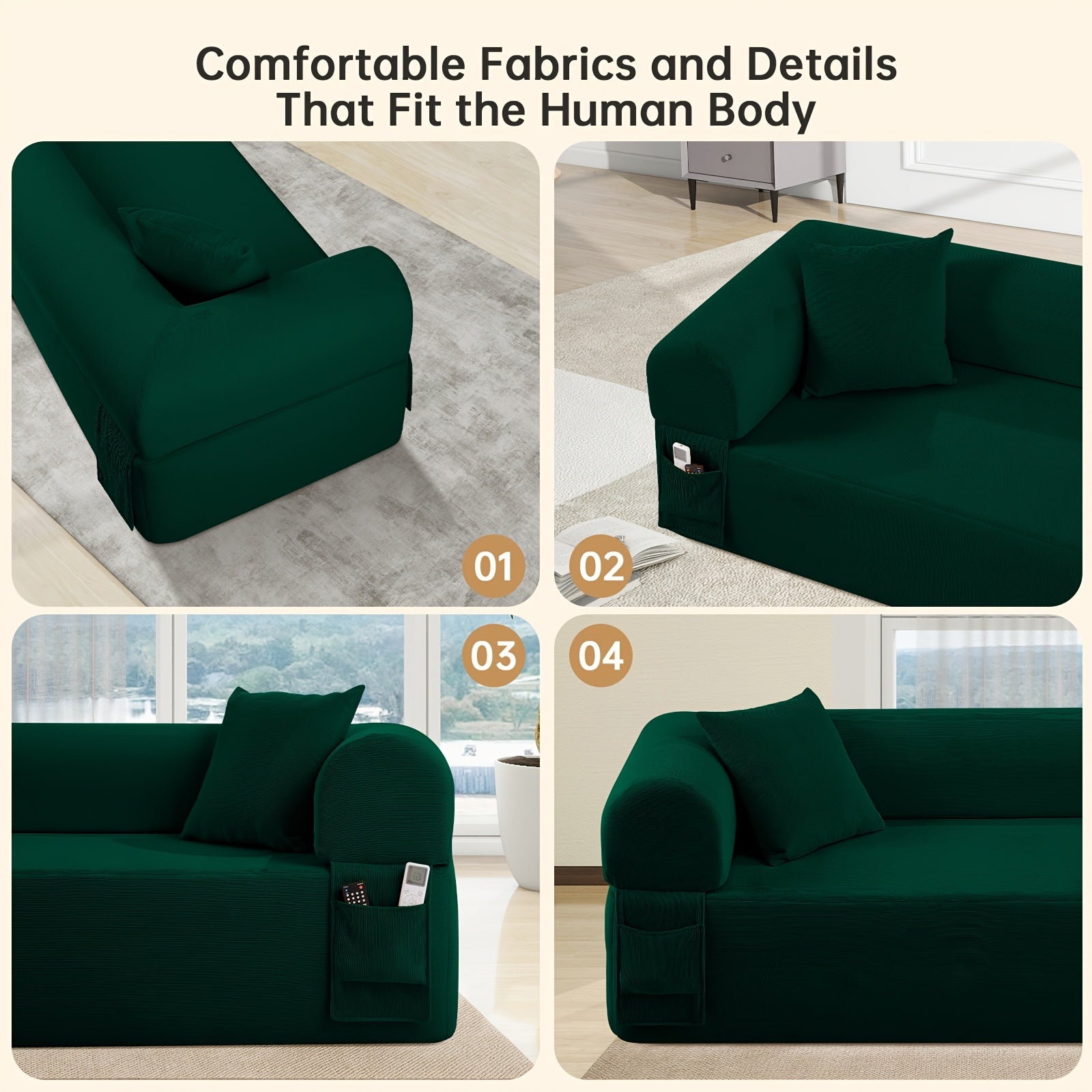 Floor Sofa Sofa In A Box, No Installation Easy to Transport Memory Foam with Individual Pocket Springs Seat
