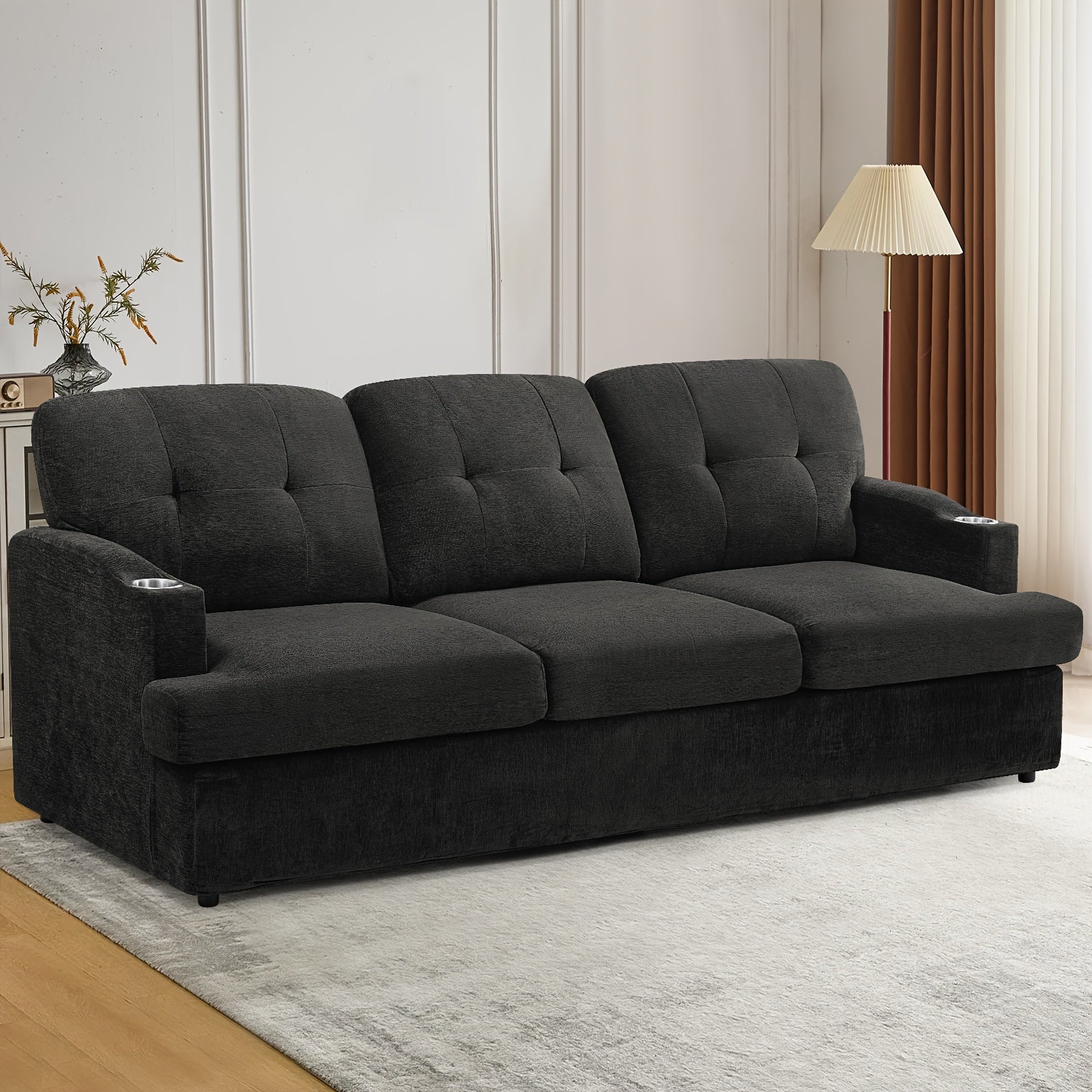 ACMEASE 89 Inch 3-seater Chenille Sofa, Tufted Sofa W\u002F Soft Back