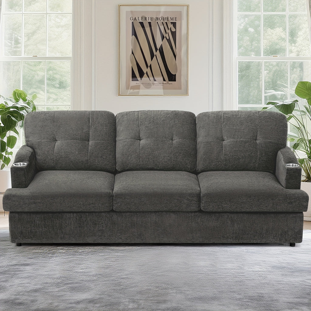 ACMEASE 89 Inch 3-seater Chenille Sofa, Tufted Sofa W\u002F Soft Back