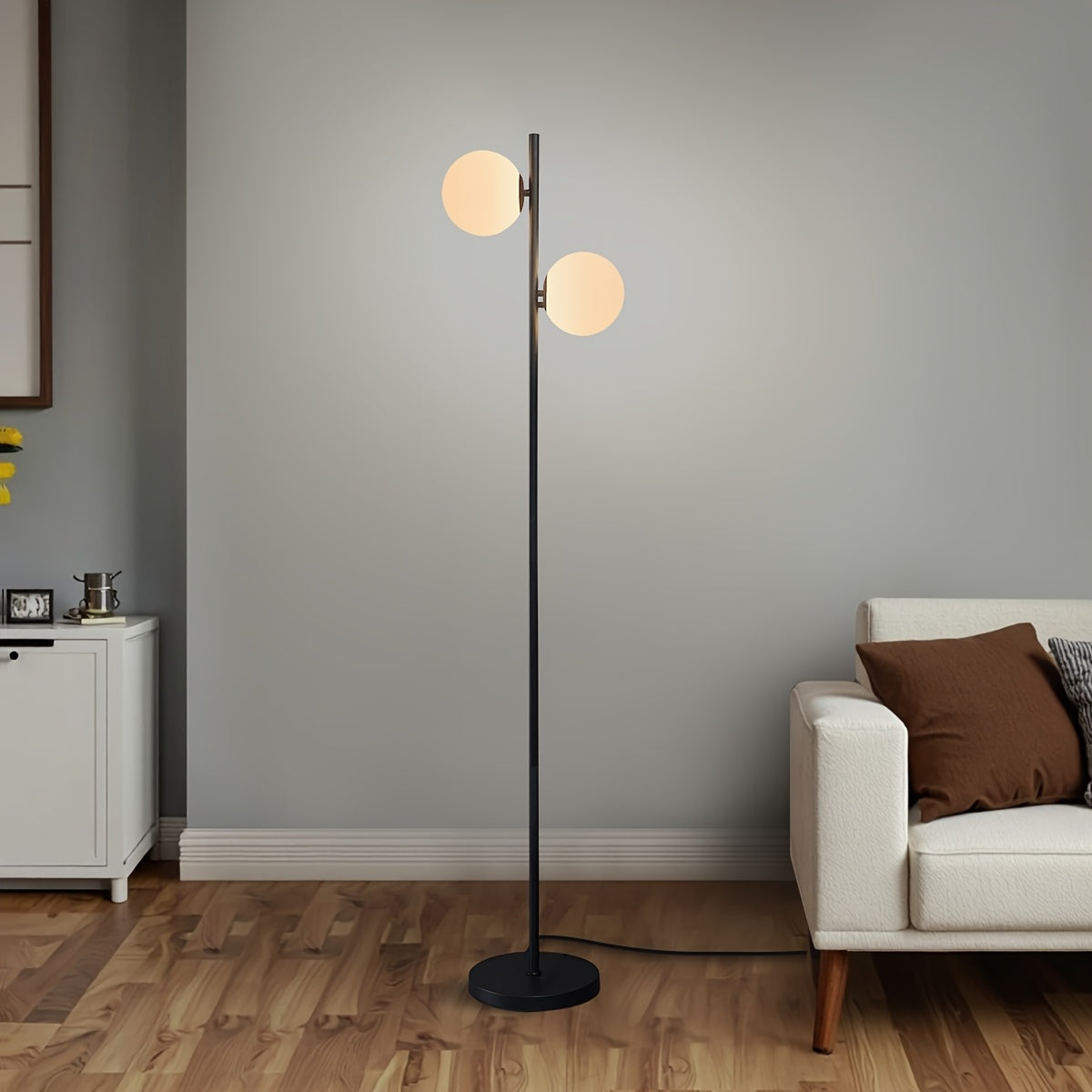 Mid Century Modern 2 Globe Floor Lamp for Living Room Bright Lighting