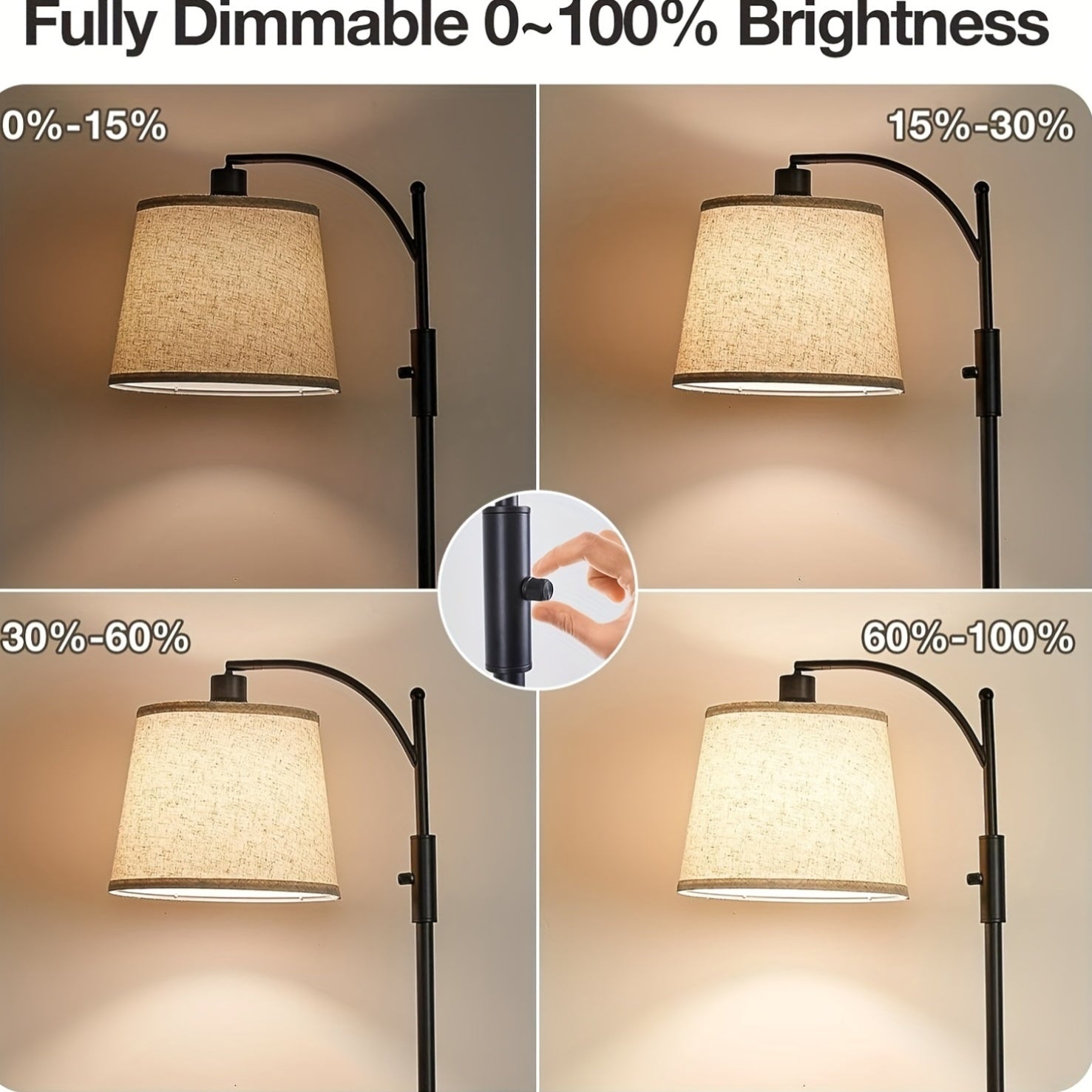 A Floor Lamp for The Living Room That Offers Full Dimming, Featuring a Vertical Rotary Switch