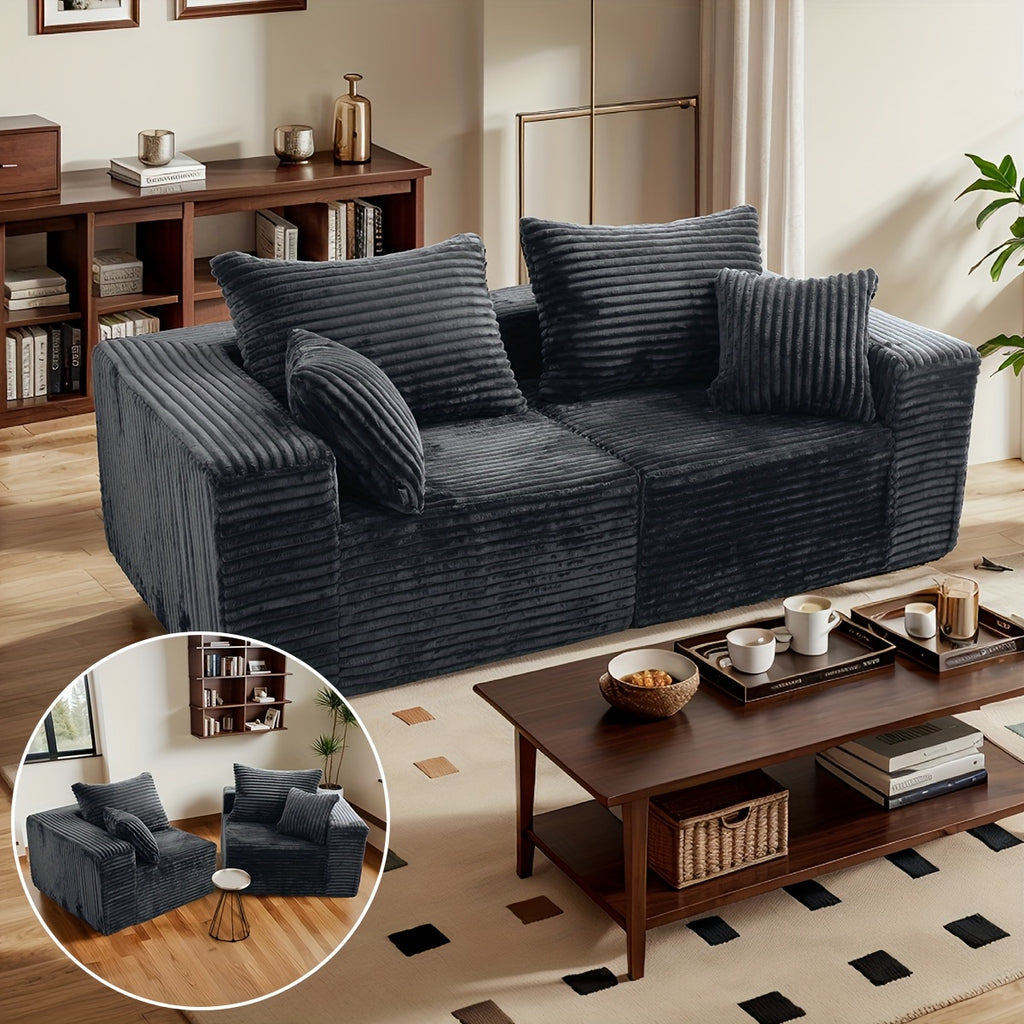 Ultra Soft Stretchy Ribbed Loveseat That Separates Into Two Individual Chairs for Flexible Living Room