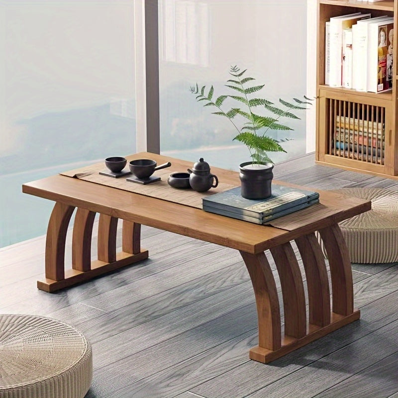 1pc Japanese-Style Low Table - Solid & Wood Coffee Table with Curved Arch Bridge Legs