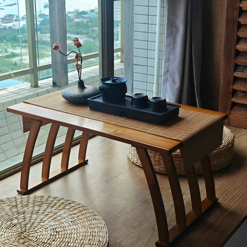 1pc Japanese-Style Low Table - Solid & Wood Coffee Table with Curved Arch Bridge Legs