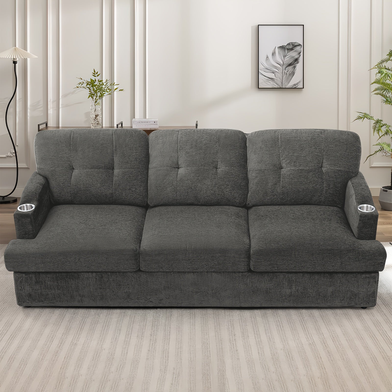 ACMEASE 89 Inch 3-seater Chenille Sofa, Tufted Sofa W\u002F Soft Back