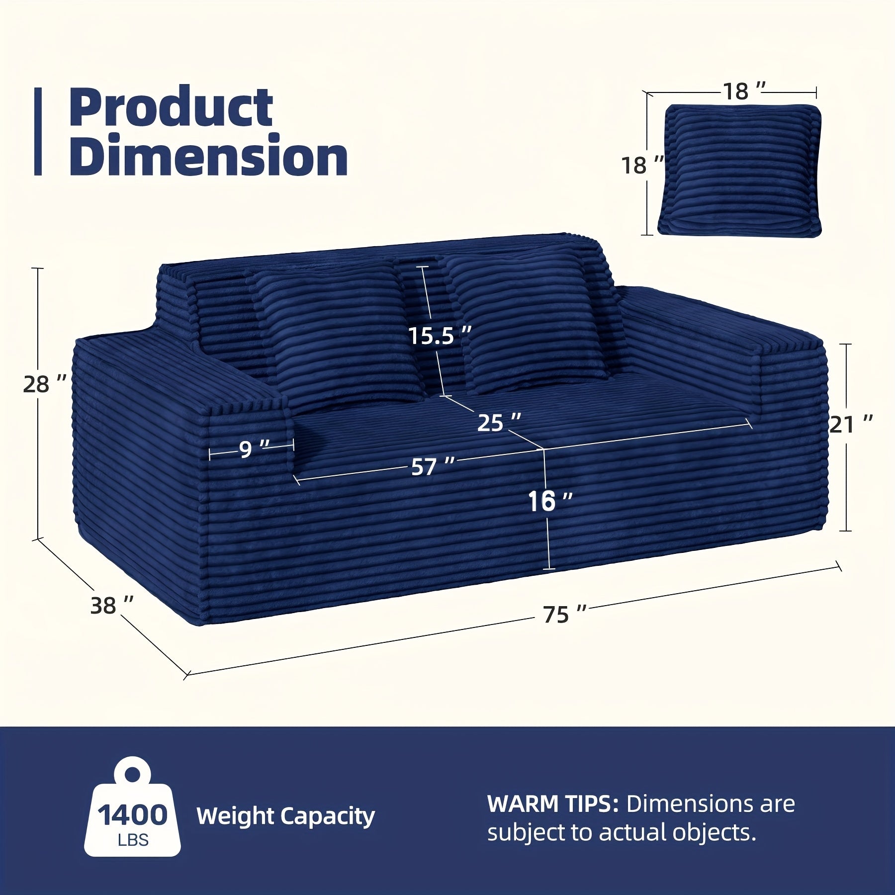 75'' Cloud Loveseat Sofa Couch with Ottomans, Modular Sectional 2 Seater Sofa with Deep Seat