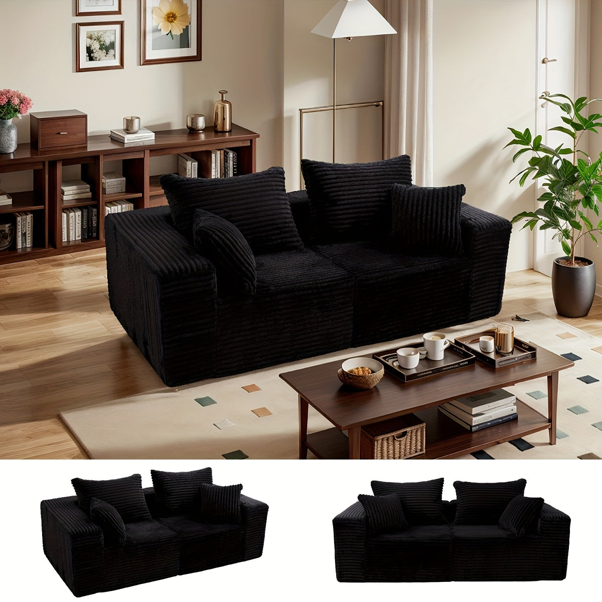 Ultra Soft Stretchy Ribbed Loveseat That Separates Into Two Individual Chairs for Flexible Living Room