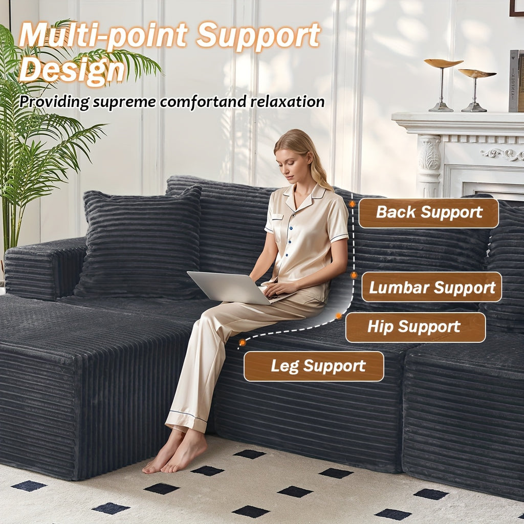 Ultra Soft Stretchy Ribbed Loveseat That Separates Into Two Individual Chairs for Flexible Living Room