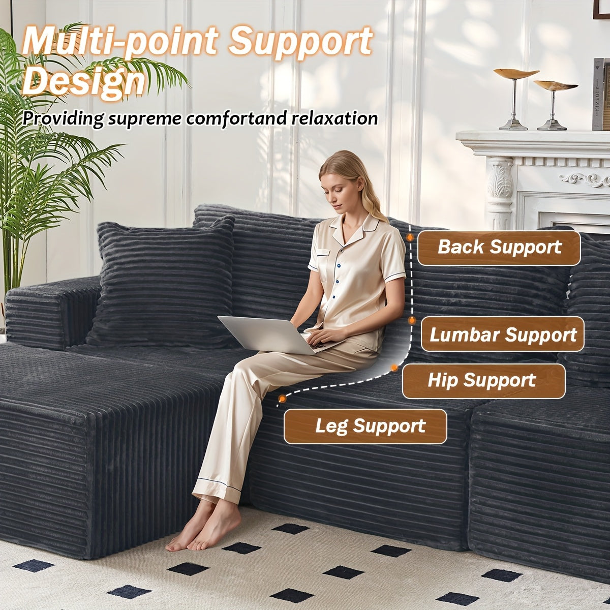 Ultra Soft Stretchy Ribbed Loveseat That Separates Into Two Individual Chairs for Flexible Living Room