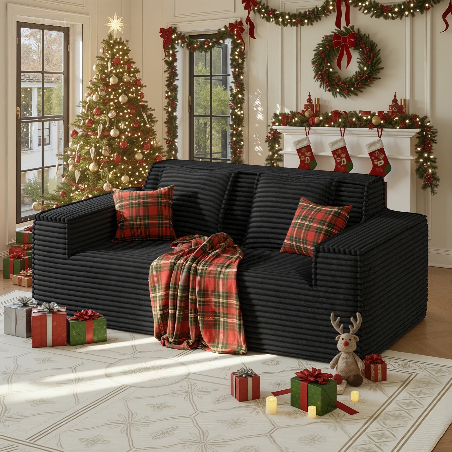 75'' Cloud Loveseat Sofa Couch with Ottomans, Modular Sectional 2 Seater Sofa with Deep Seat