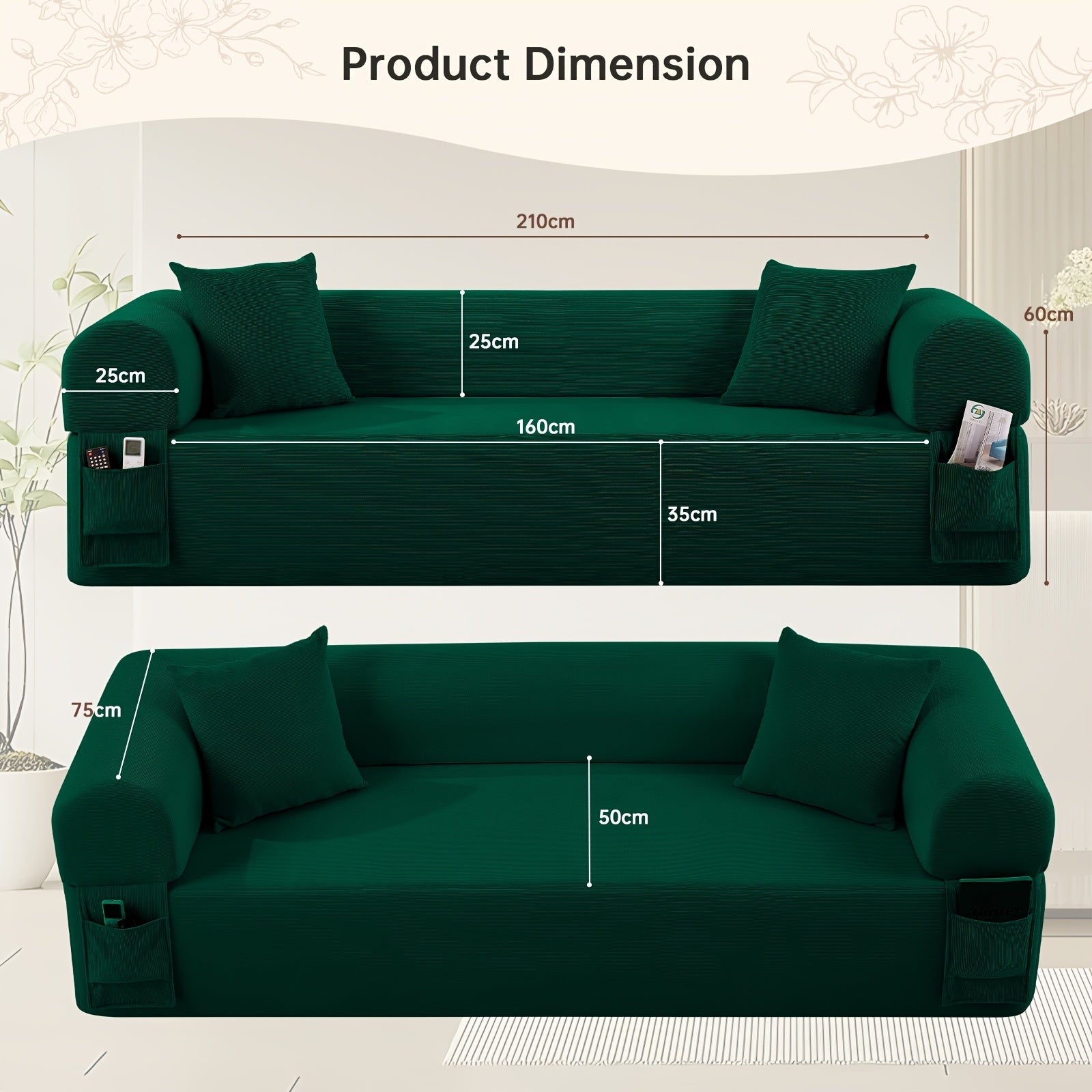 Floor Sofa Sofa In A Box, No Installation Easy to Transport Memory Foam with Individual Pocket Springs Seat