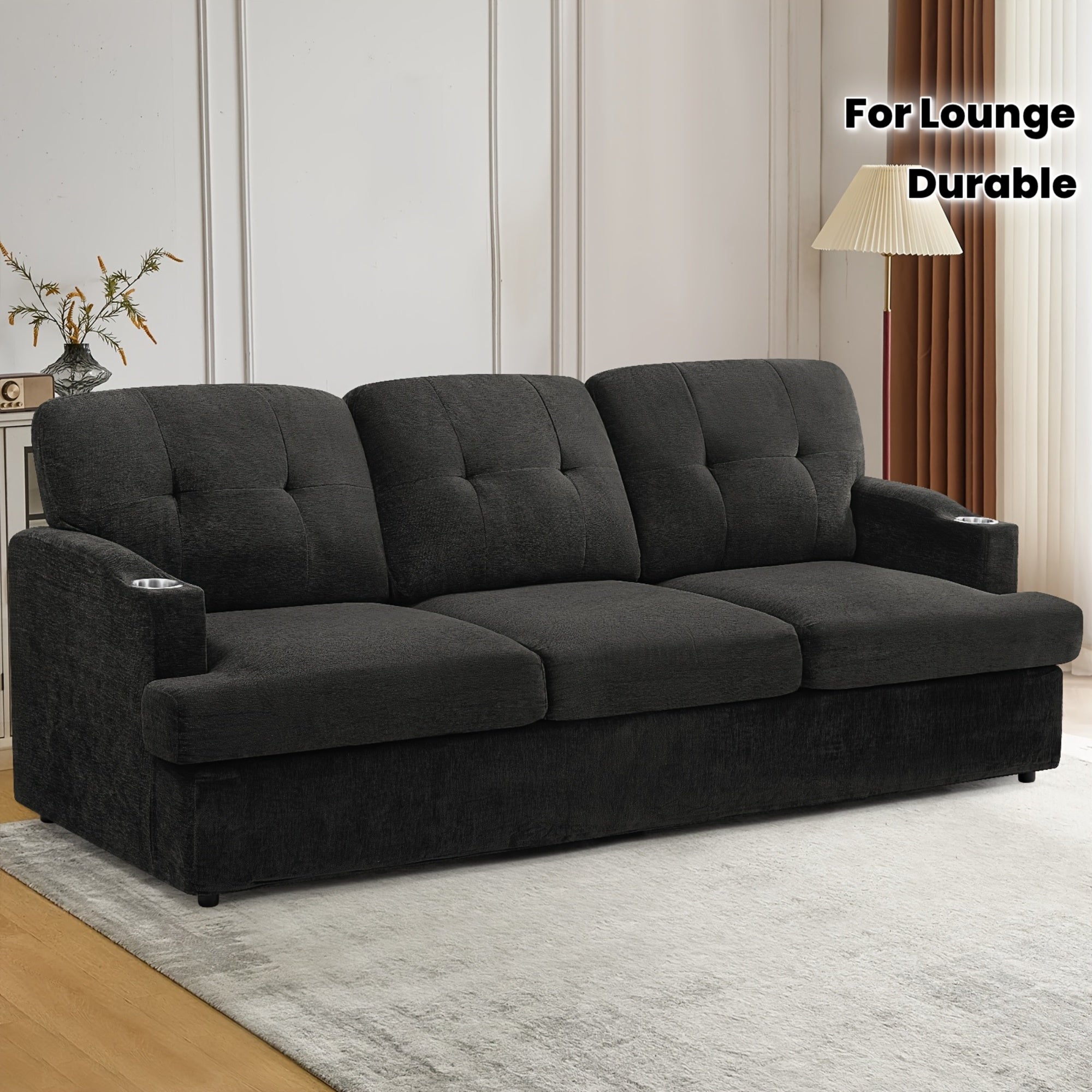 ACMEASE 89 Inch 3-seater Chenille Sofa, Tufted Sofa W\u002F Soft Back