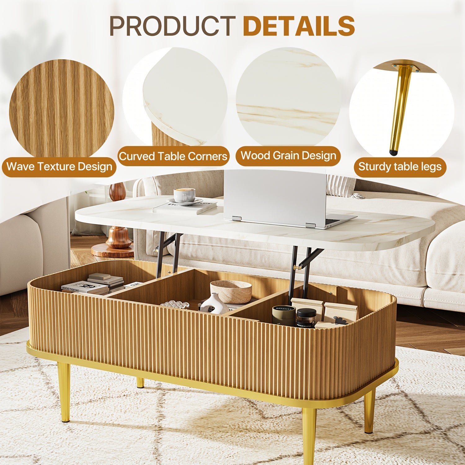 Aoxun Lift Top Coffee Table | Modern Oval Coffee Table for Living Room