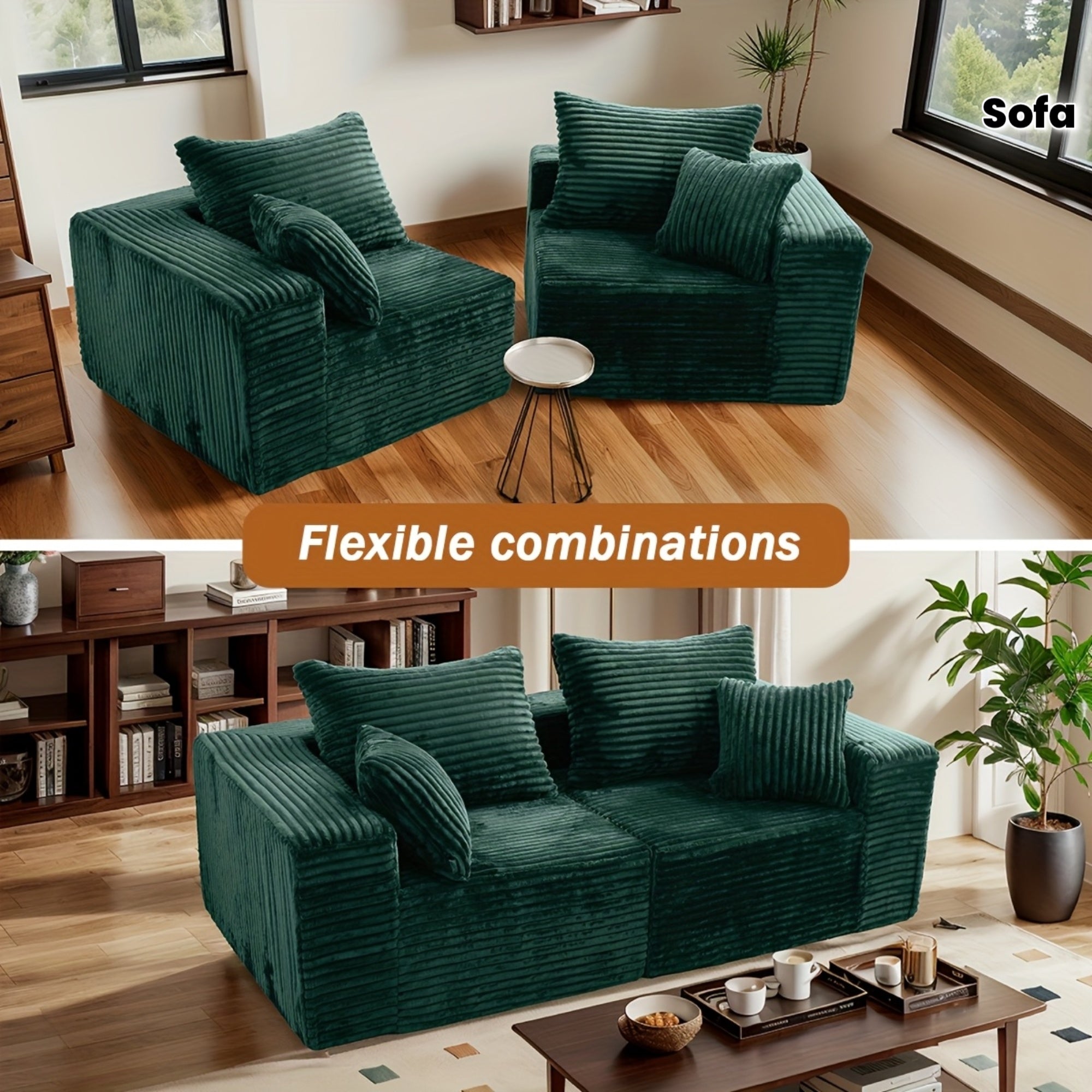 Ultra Soft Stretchy Ribbed Loveseat That Separates Into Two Individual Chairs for Flexible Living Room