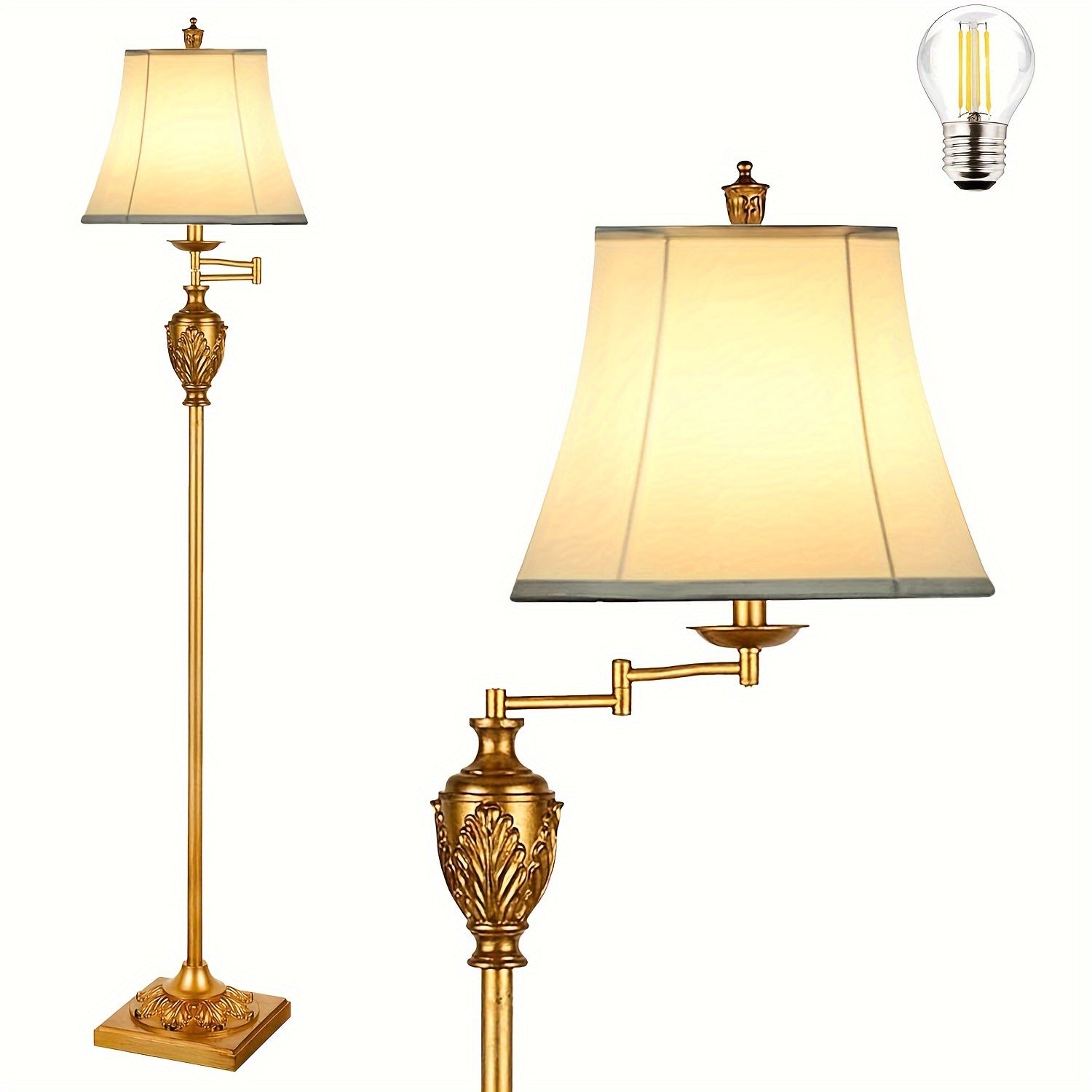 Classic LED Standing Lamp Featuring a 350° Adjustable Swing Arm - Retro Pole Light Ideal for Living Rooms