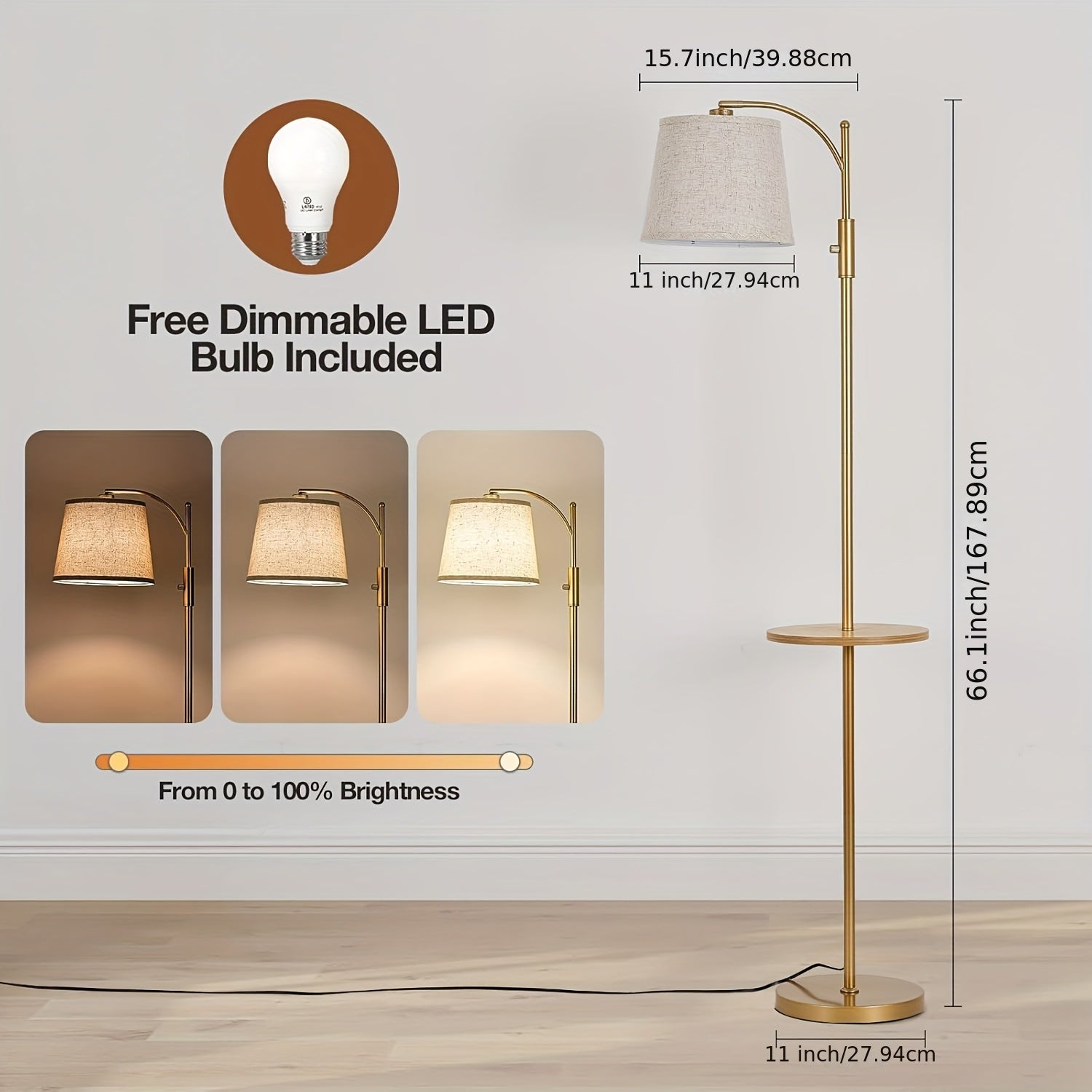 A Floor Lamp for The Living Room That Offers Full Dimming, Featuring a Vertical Rotary Switch