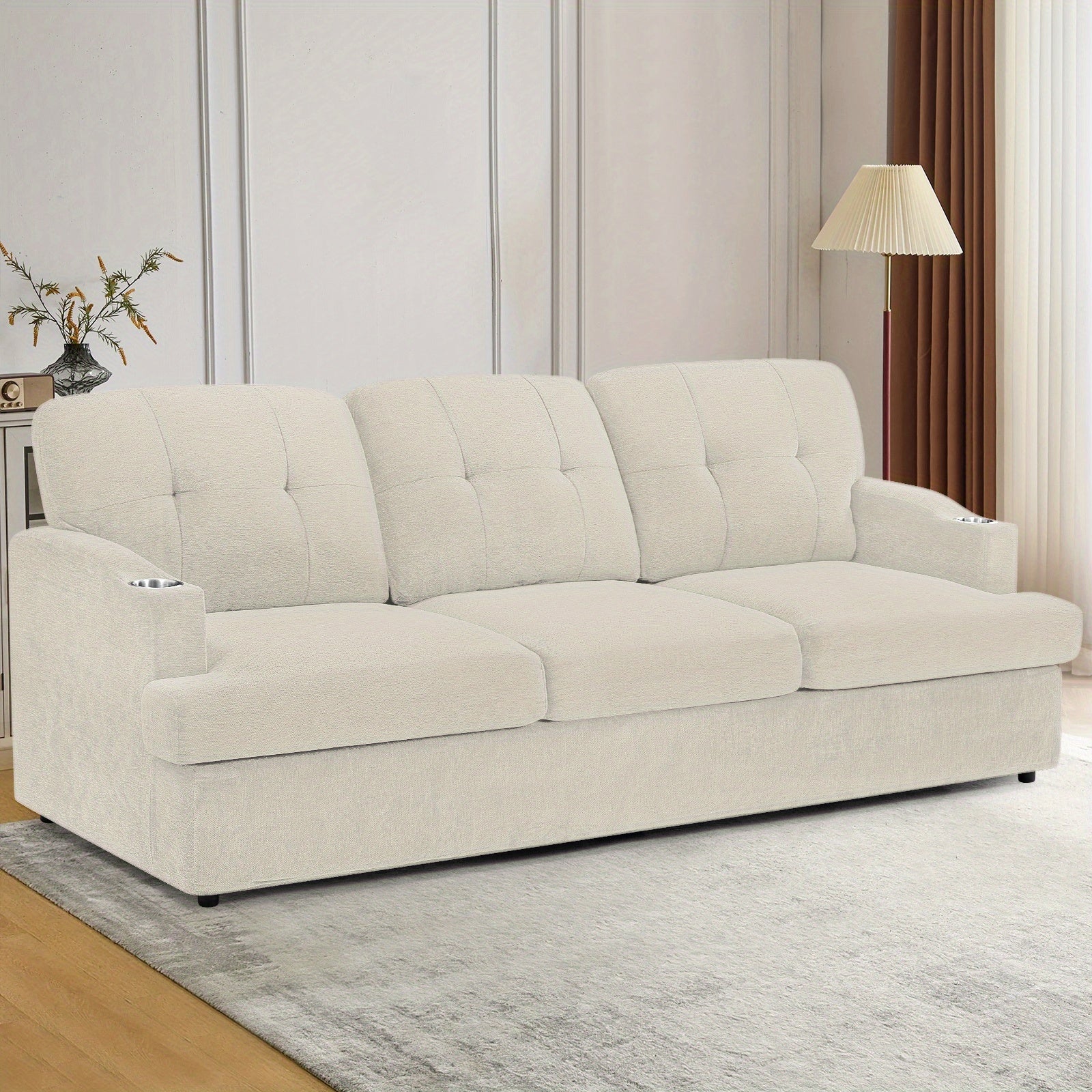 ACMEASE 89 Inch 3-seater Chenille Sofa, Tufted Sofa W\u002F Soft Back