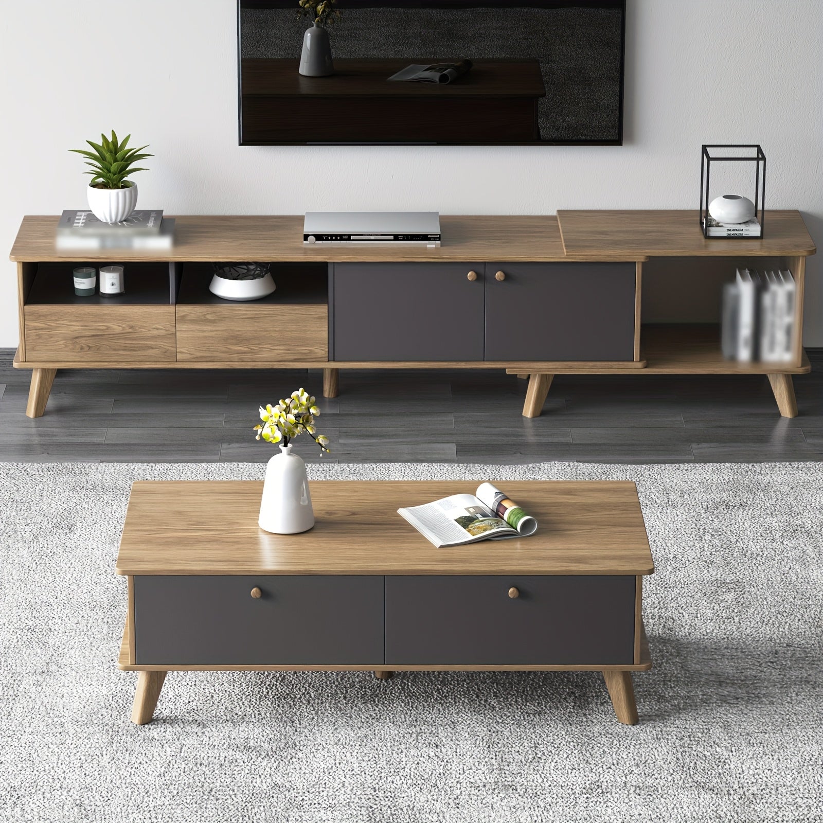 3pcs Mid Century Modern TV Stand Entertainment Center