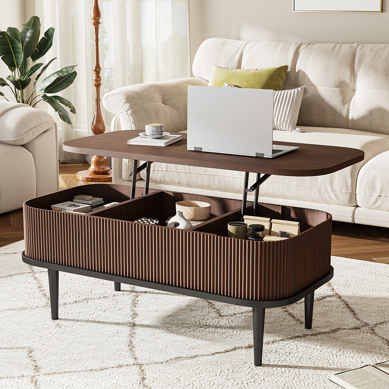 Aoxun Lift Top Coffee Table | Modern Oval Coffee Table for Living Room