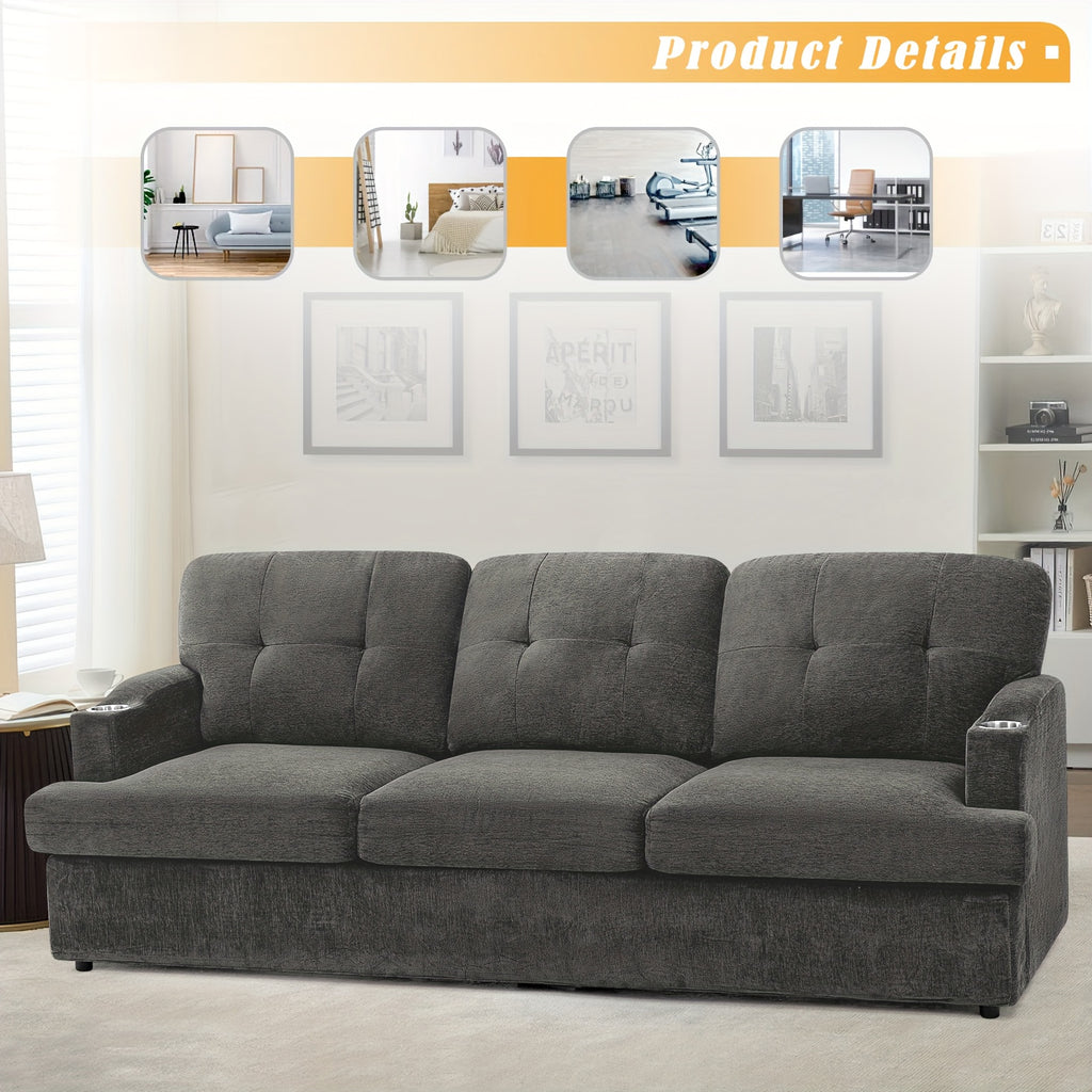 ACMEASE 89 Inch 3-seater Chenille Sofa, Tufted Sofa W\u002F Soft Back