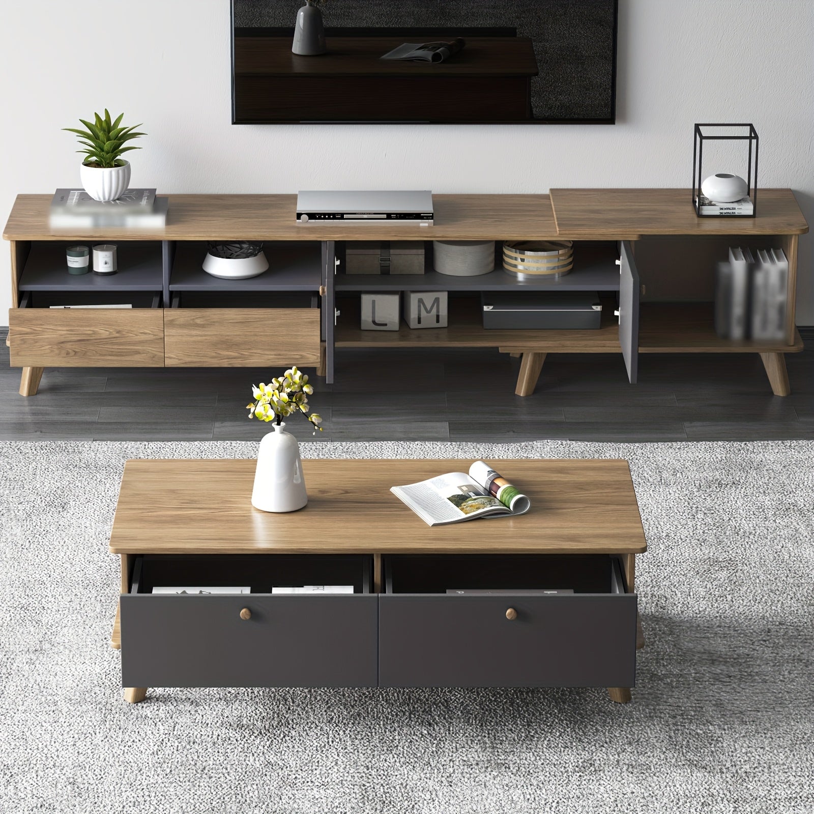 3pcs Mid Century Modern TV Stand Entertainment Center