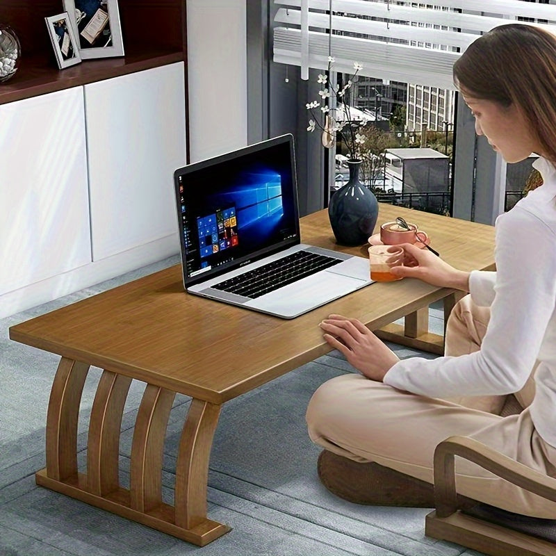 1pc Japanese-Style Low Table - Solid & Wood Coffee Table with Curved Arch Bridge Legs