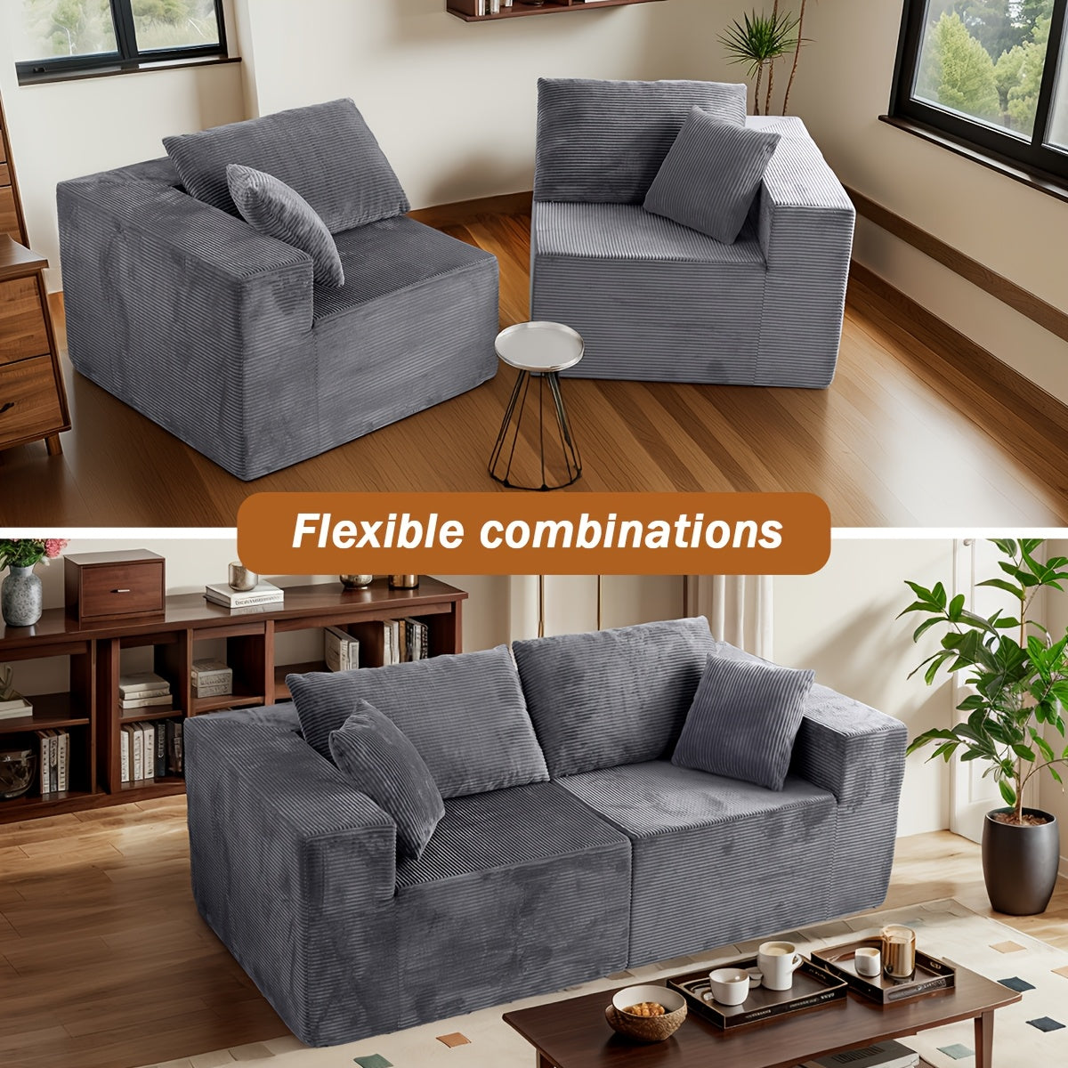 Ultra Soft Stretchy Ribbed Loveseat That Separates Into Two Individual Chairs for Flexible Living Room