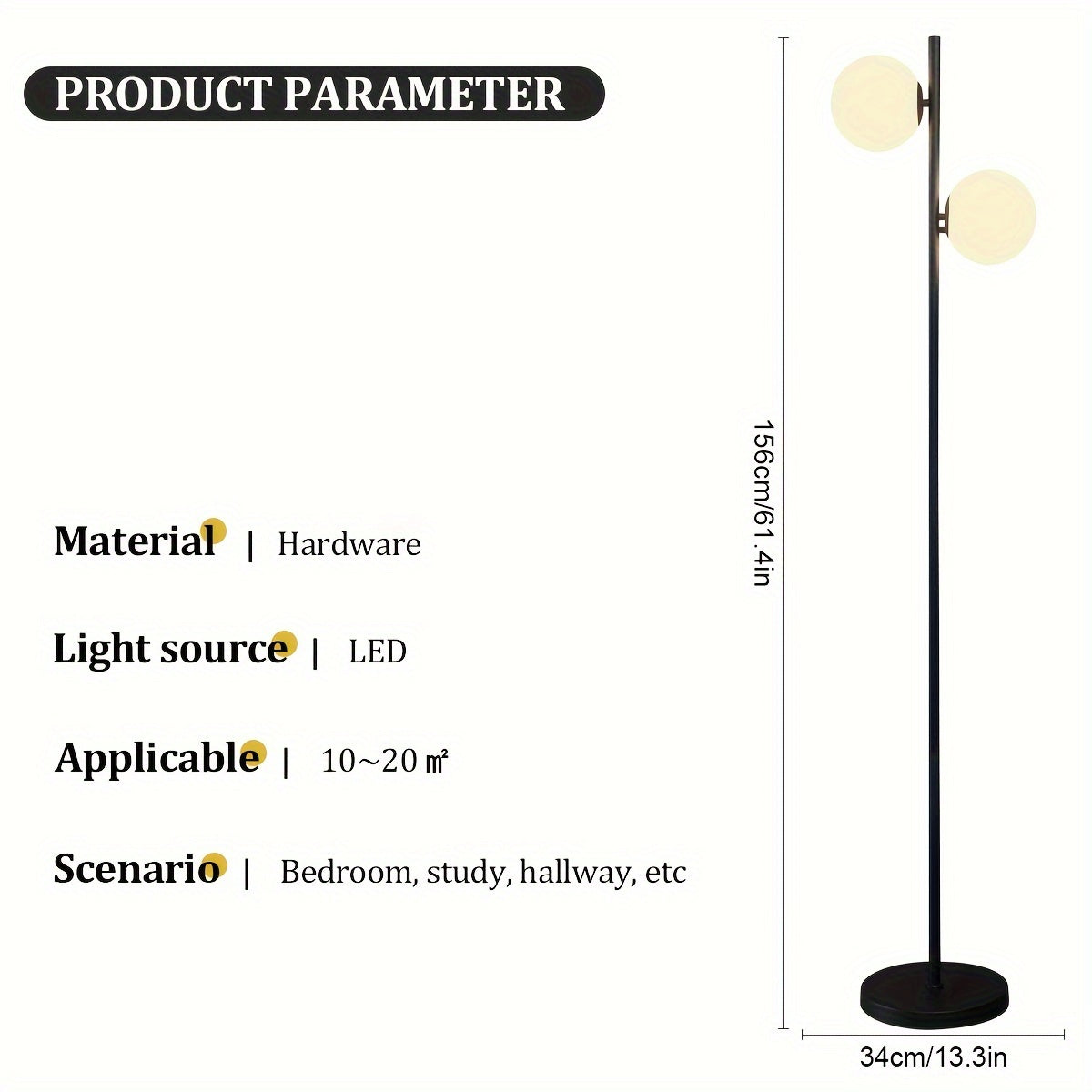 Mid Century Modern 2 Globe Floor Lamp for Living Room Bright Lighting