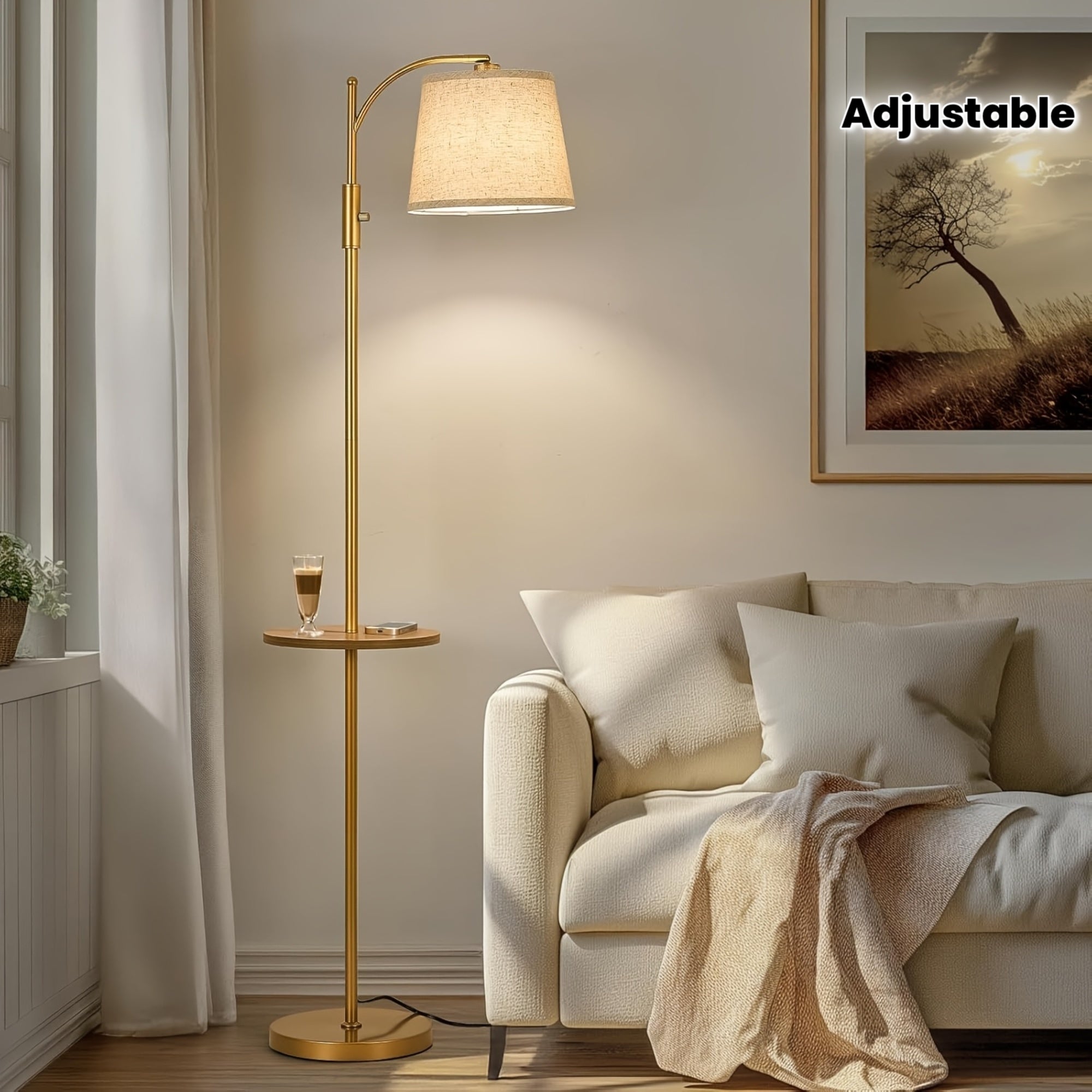 A Floor Lamp for The Living Room That Offers Full Dimming, Featuring a Vertical Rotary Switch