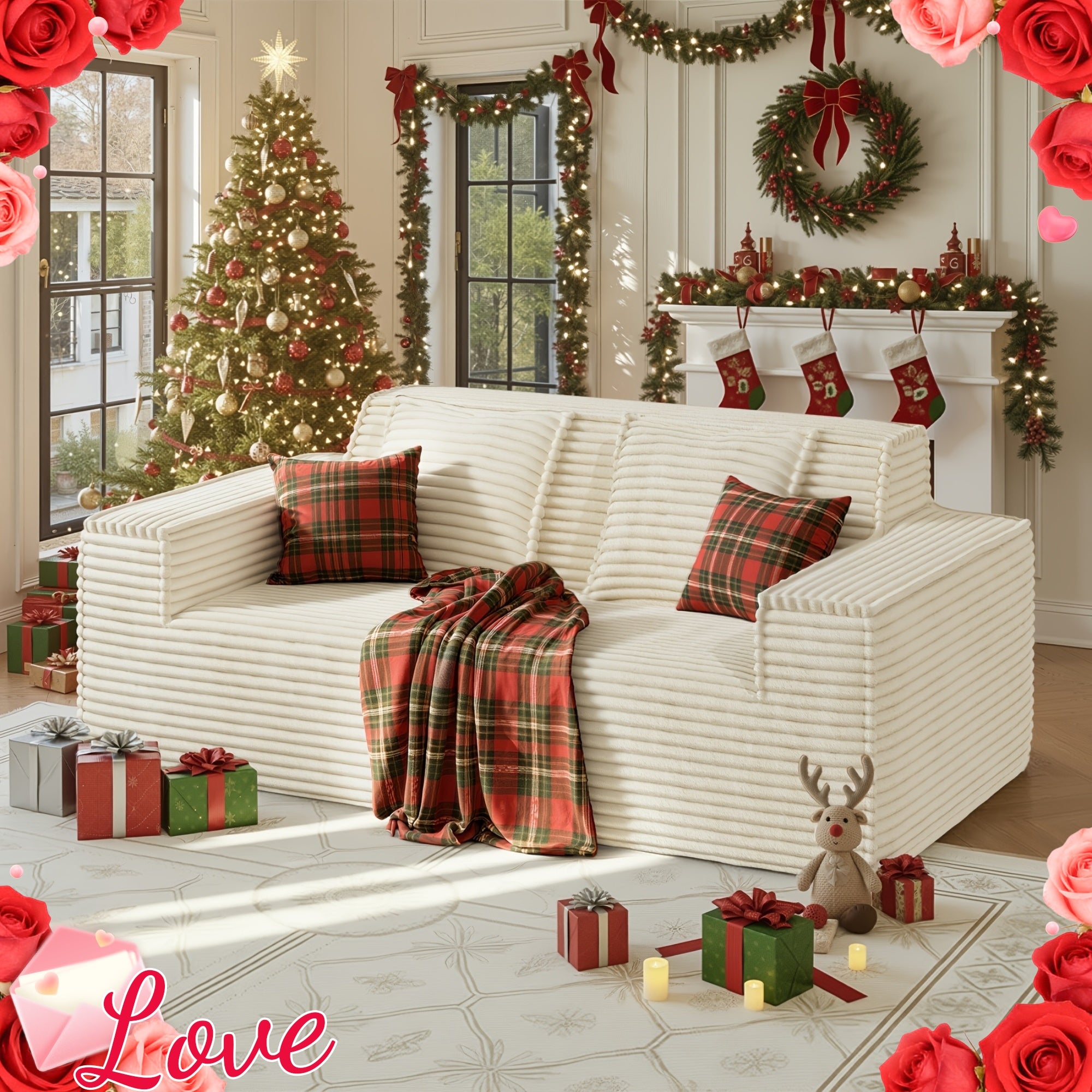 75'' Cloud Loveseat Sofa Couch with Ottomans, Modular Sectional 2 Seater Sofa with Deep Seat