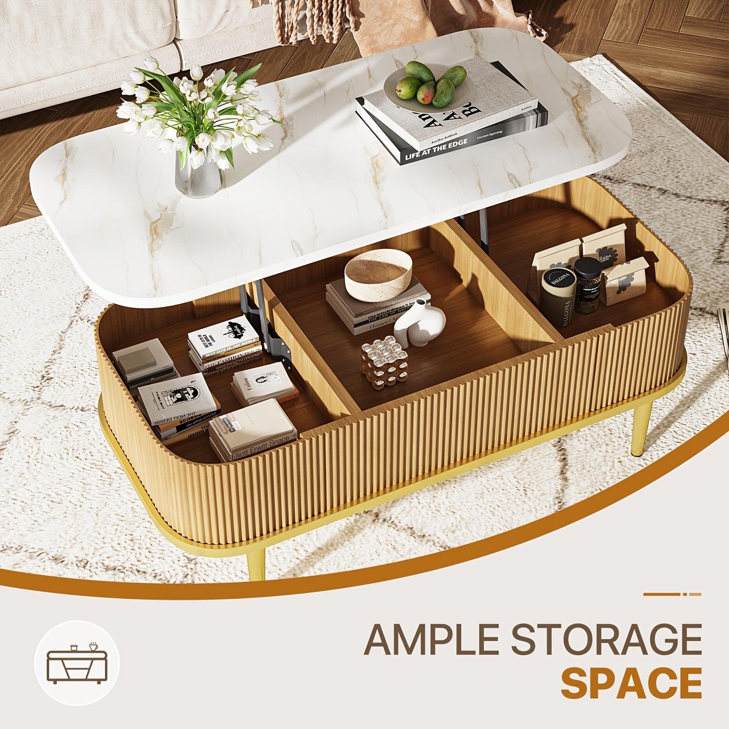 Aoxun Lift Top Coffee Table | Modern Oval Coffee Table for Living Room