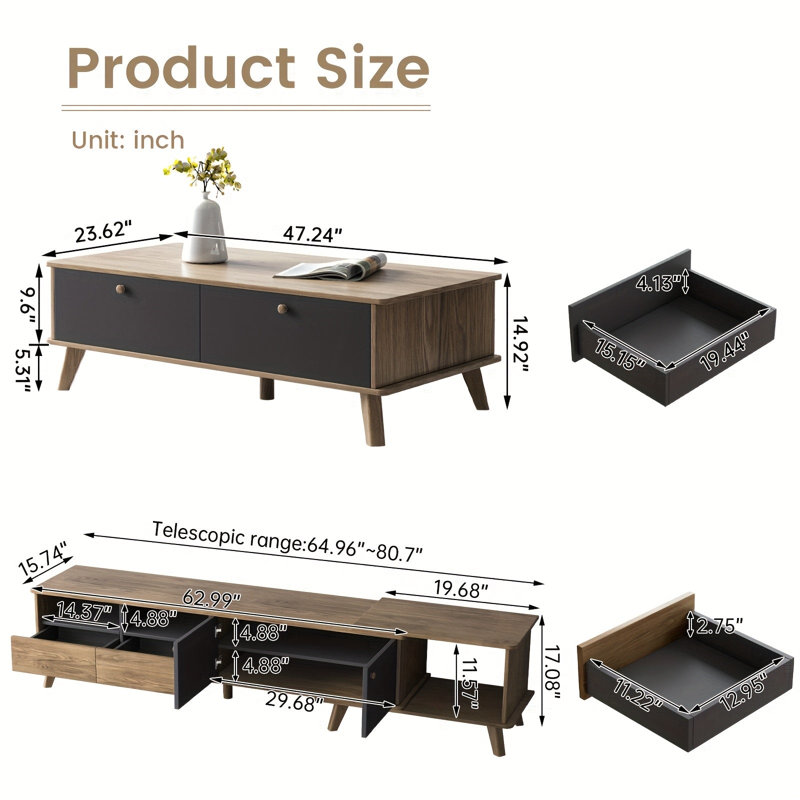 3pcs Mid Century Modern TV Stand Entertainment Center