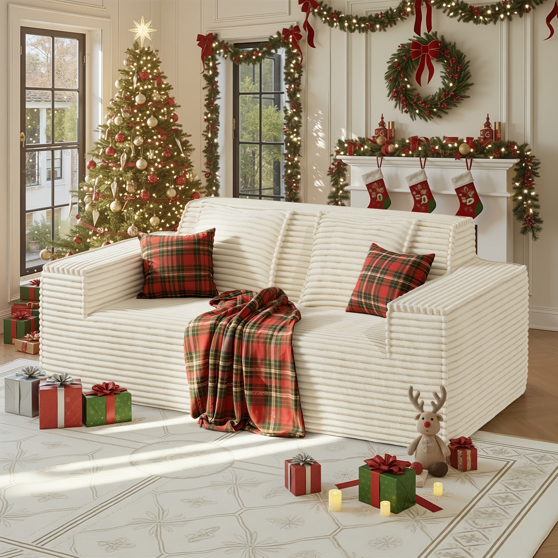 75'' Cloud Loveseat Sofa Couch with Ottomans, Modular Sectional 2 Seater Sofa with Deep Seat