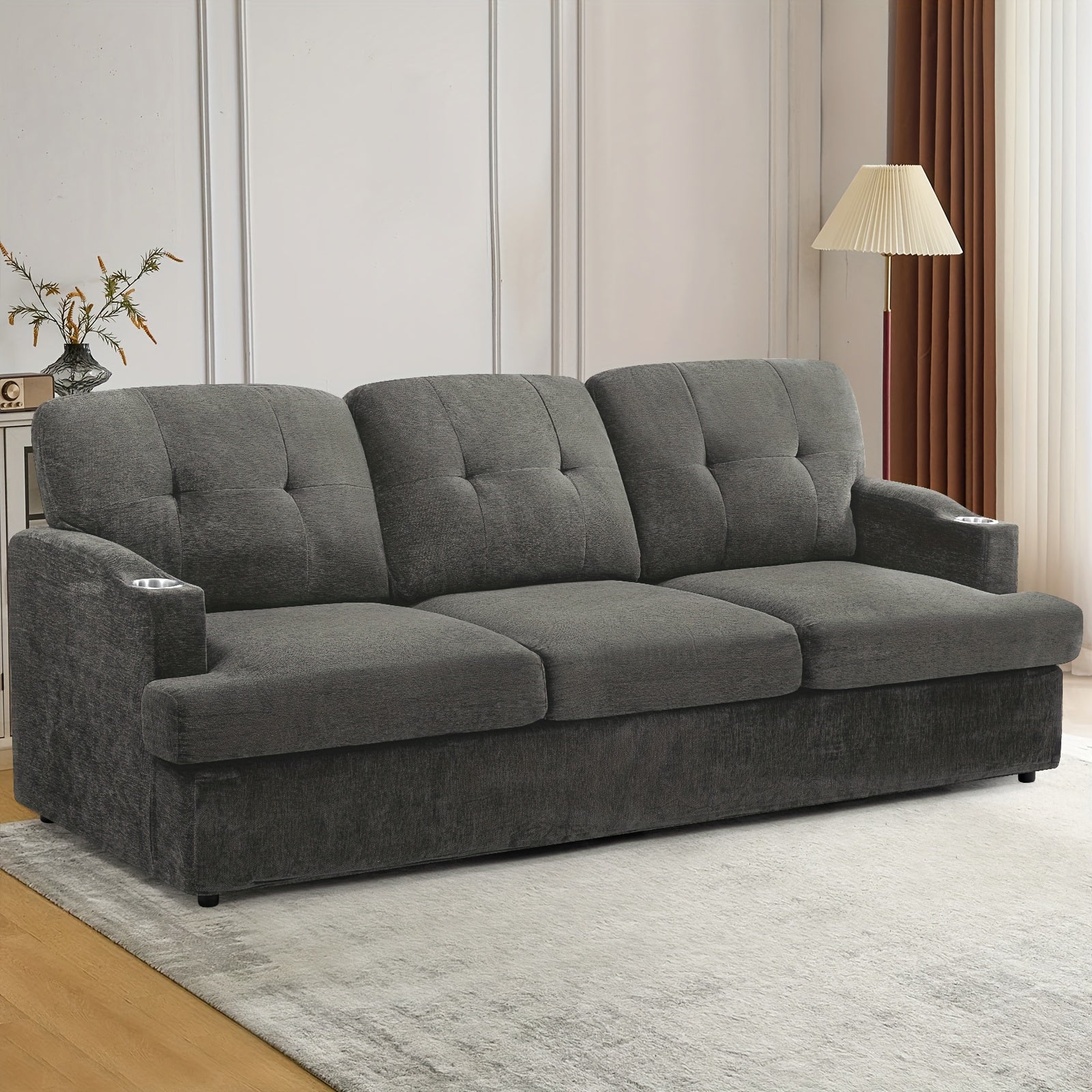 ACMEASE 89 Inch 3-seater Chenille Sofa, Tufted Sofa W\u002F Soft Back