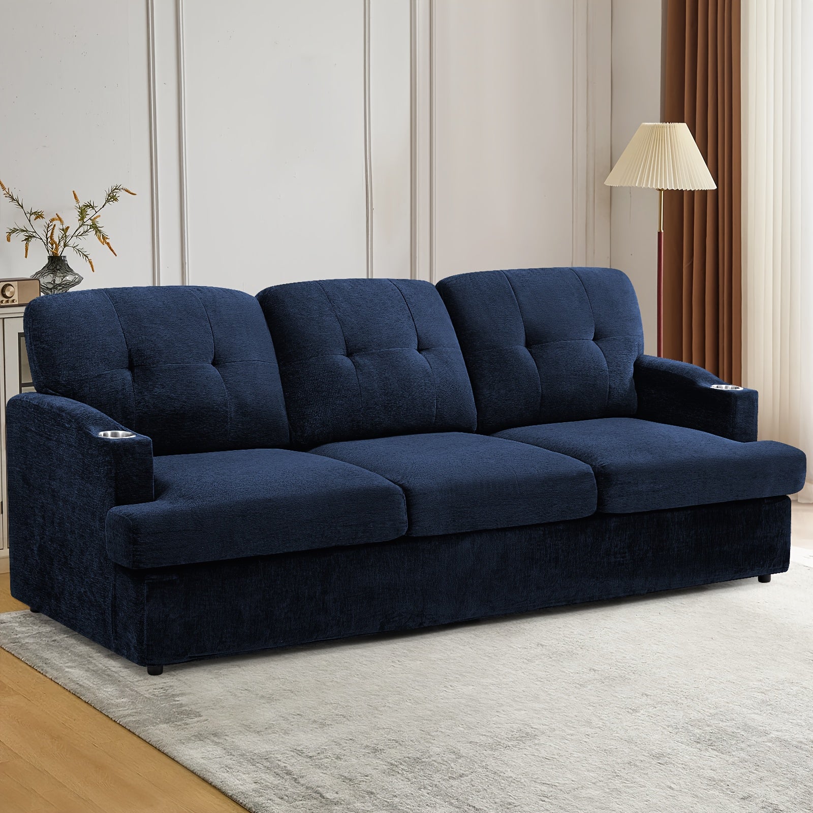 ACMEASE 89 Inch 3-seater Chenille Sofa, Tufted Sofa W\u002F Soft Back