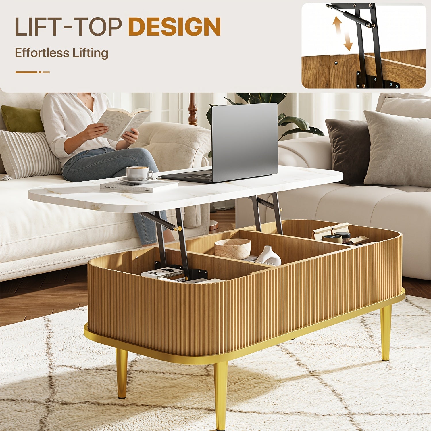 Aoxun Lift Top Coffee Table | Modern Oval Coffee Table for Living Room